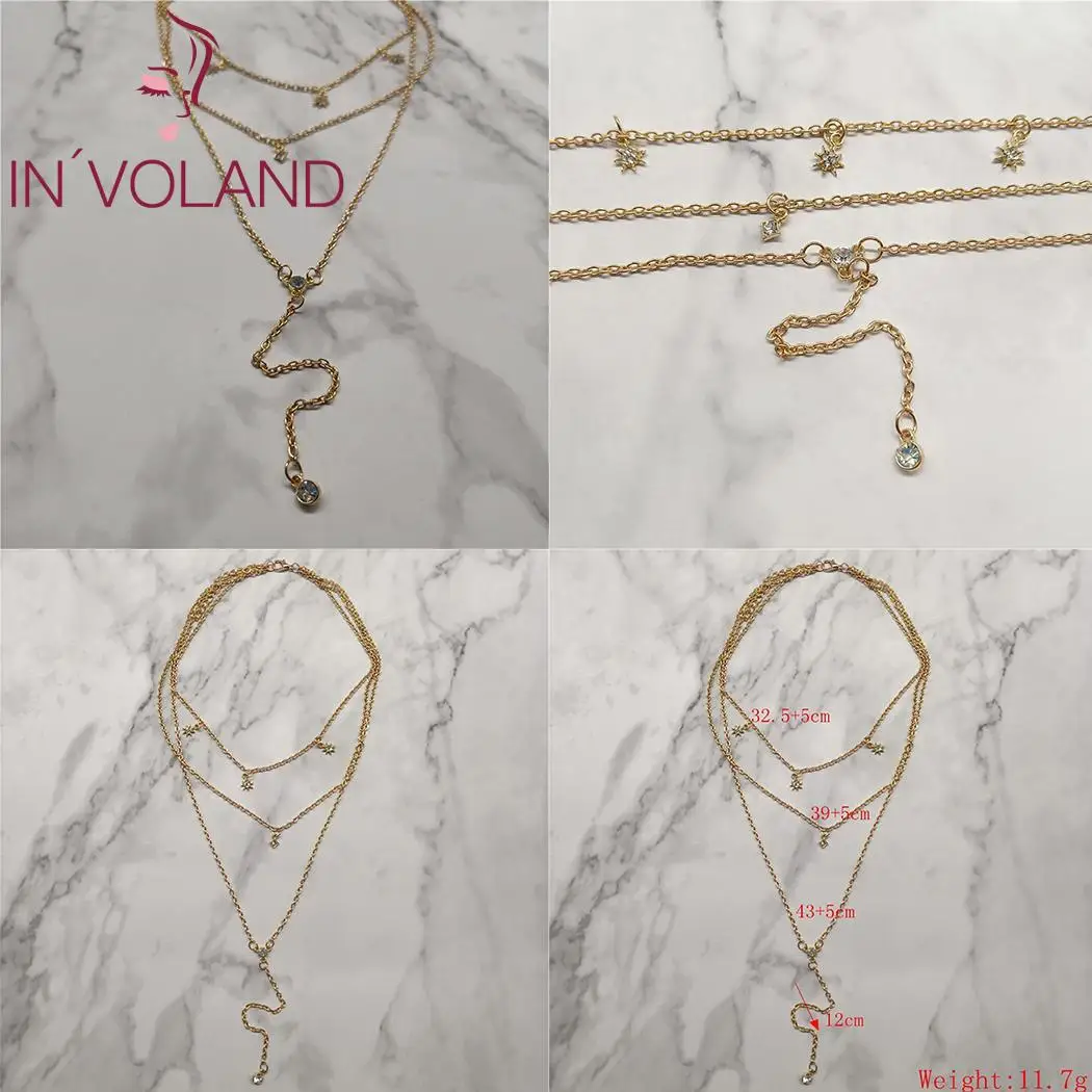 Women Fashion Jewelry Starlight Rhinestone Multi-layer Necklace 12 cm / 4.7 inch 11.7g Casual Link Chain | Украшения и аксессуары