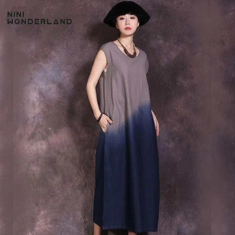 Женское винтажное платье без рукавов NINI WONDERLAND свободное из хлопка и льна с