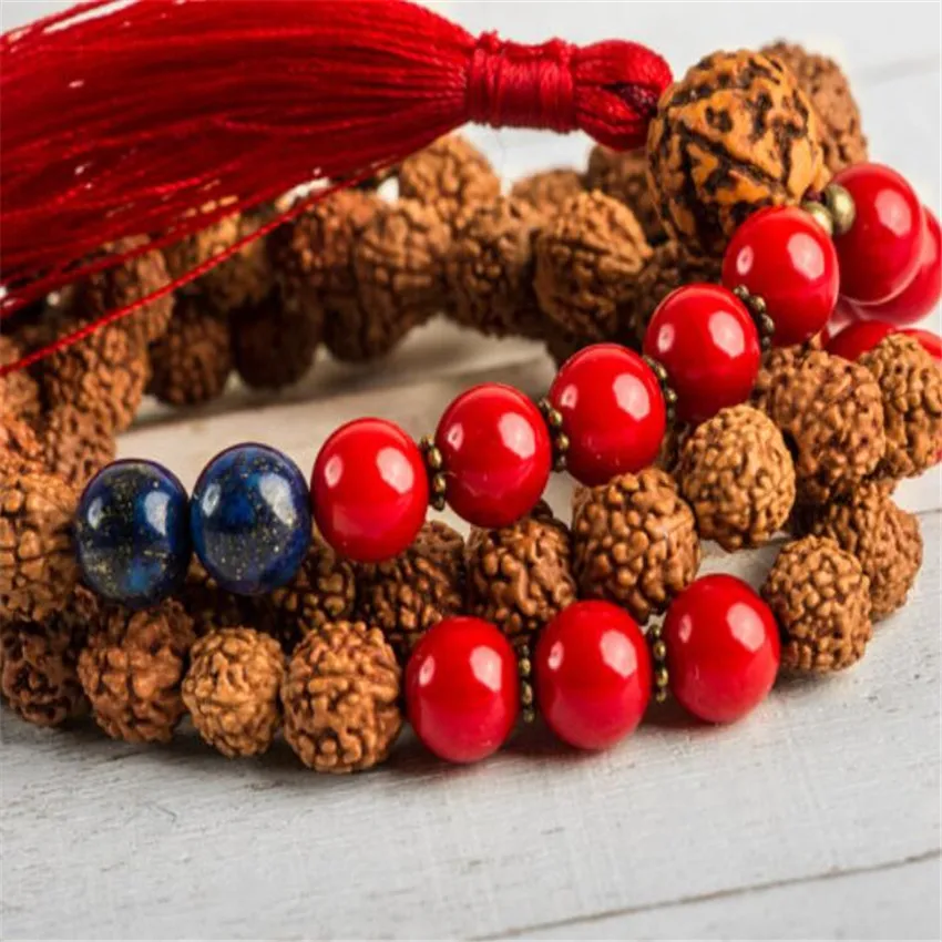 8 мм красное ожерелье Rudraksha Необычные Чаки медитация Исцеление благословение