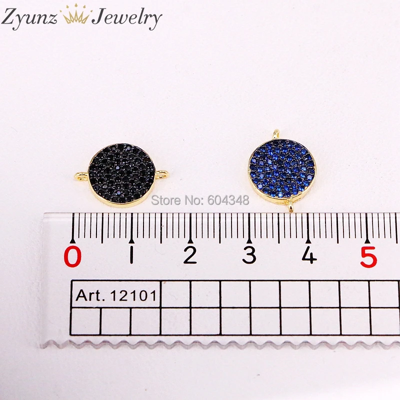 

10PCS, CZ Micro Pave Round Disc Connector, CZ Gold Coin Connectors Beads, Rose, Gold, Silver Color, Black , 12mm Disc Beads