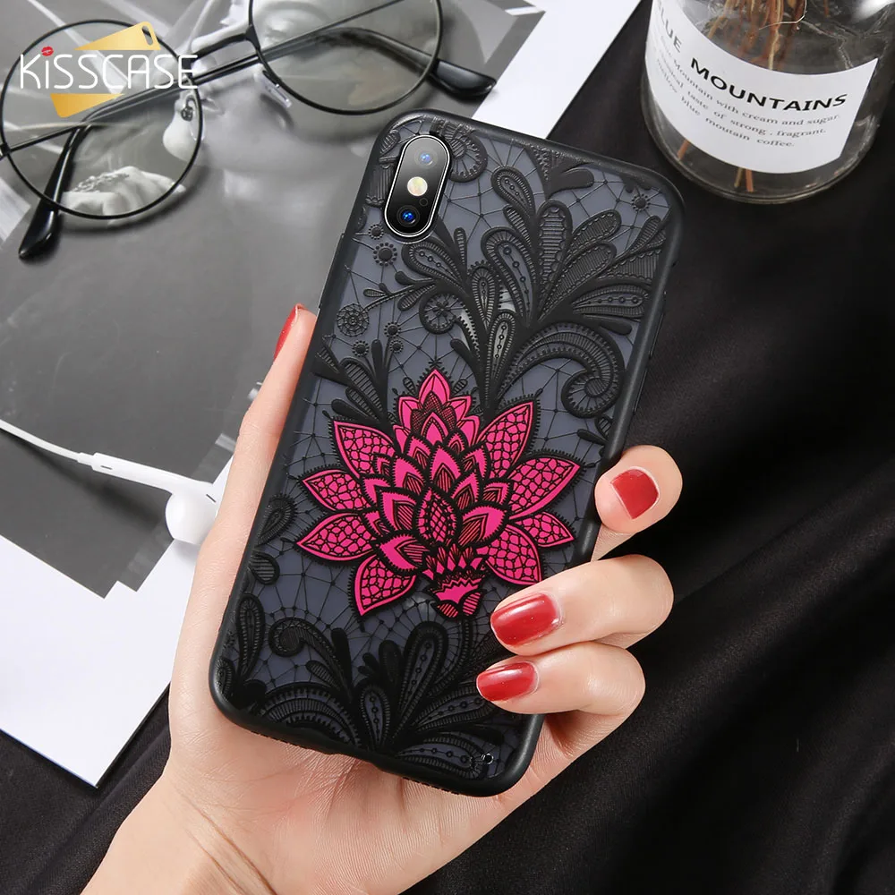 Мягкий кружевной чехол KISSCASE для телефона Huawei Y3 Y5 2017 Y7 Prime Y9 2018 2019 3D Цветочный ТПУ