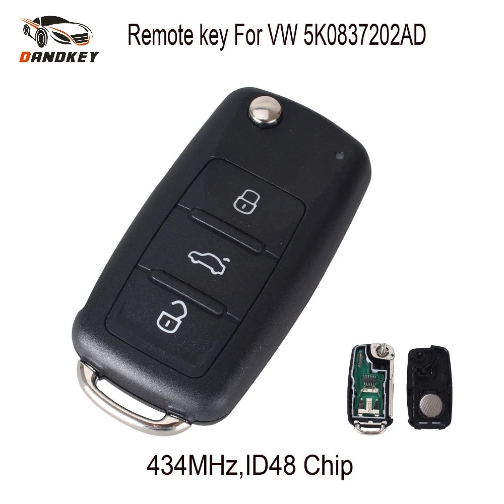 Dandkey пульт 434 МГц ID48 чип для VW Volkswagen GOLF PASSAT Tiguan Polo JETTA Beetle БЕСКЛЮЧЕВОЙ вход 5K0 837 202AD