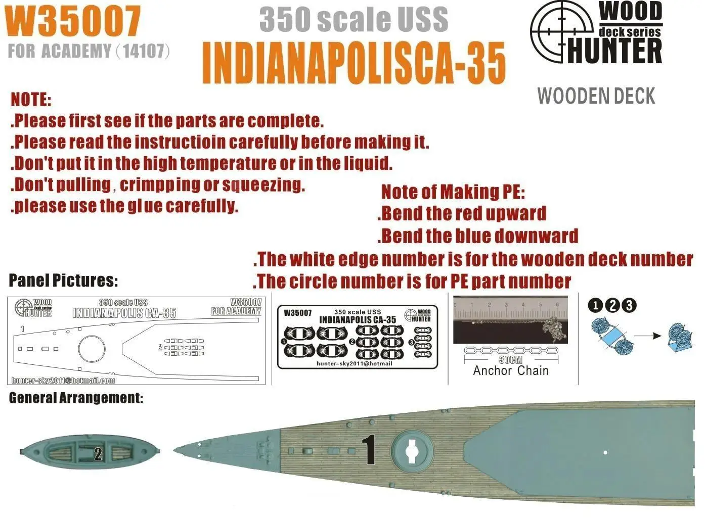 Охотник 1/350 W35007 деревянная палуба USS Cruiser Индианаполис для Академии высшего