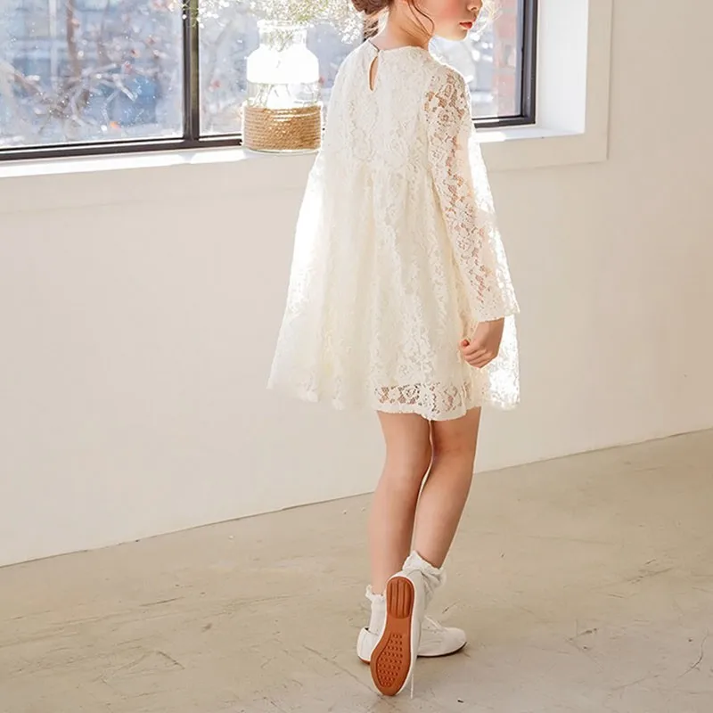 Party Big Girls Dresses Size10 12 8 6 4 2 Long Sleeve Baby Clothes Spring Autumn Lace White Kid Dress Clothing 2019 New | Детская одежда