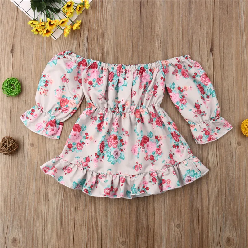 Newborn Baby Clothes Comfortable 2019 Fashion Toddler Kids Girls Flowers Princess Party Off Shoulder Dress Floral | Детская одежда и