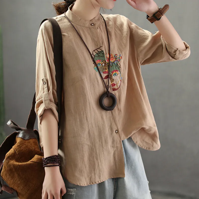 Для женщин 2019 блузы в винтажном стиле с длинным рукавом стенд рубашка воротником