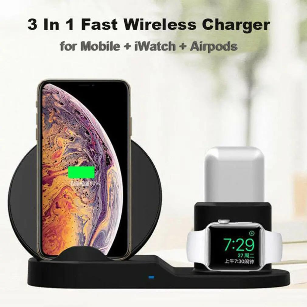 3 в 1 Беспроводная подставка для зарядного устройства iPhone X Apple Watch Airpods зарядная