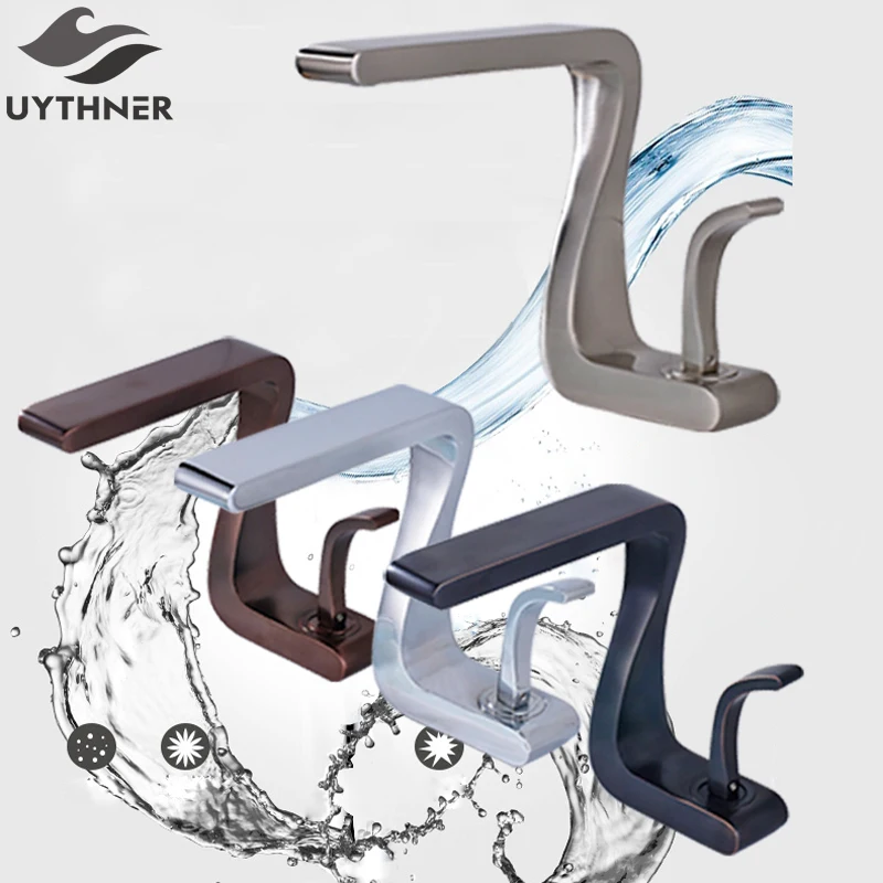 Uythner несколько толстых кран для раковины ванной комнаты с изогнутой ручкой