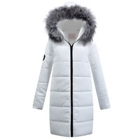 2018 women autumn winter jacket white coat raccoon fur collar casual thick parka down cotton hood plus size long outerwear pj245