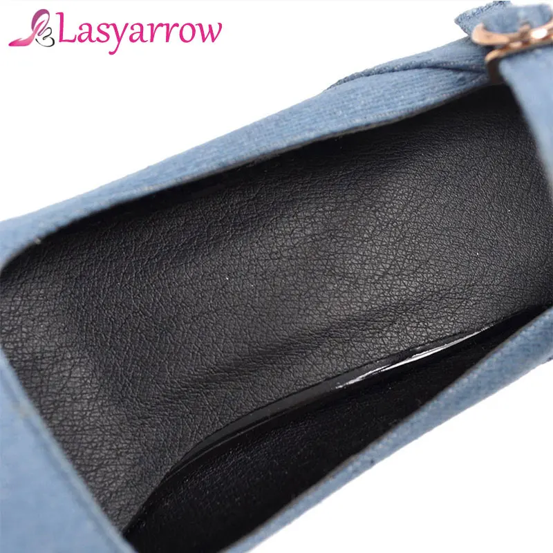 Женские синие туфли Lasyarrow на платформе с круглым носком джинсовые ремешком