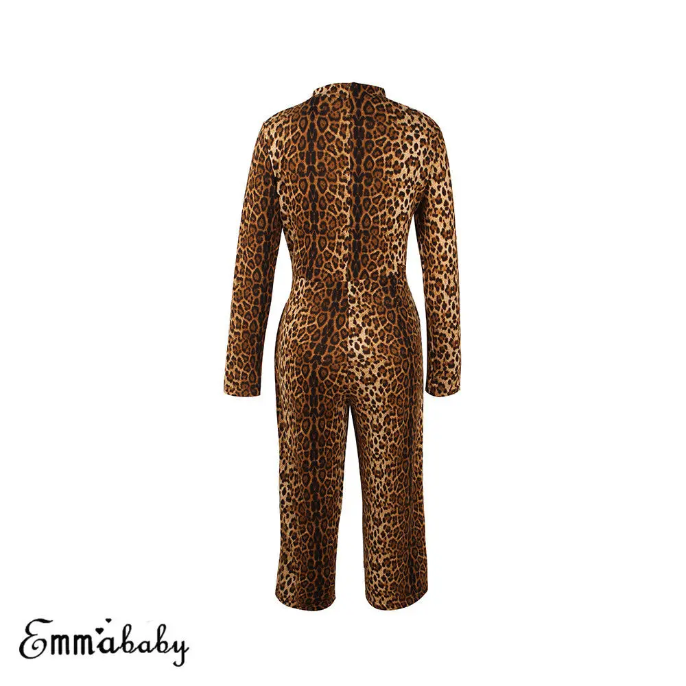 Женский леопардовый клубный костюм комбинезон на молнии для вечеринок длинные