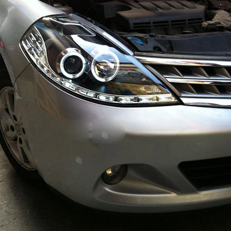 Roadot стайлинга автомобилей фары чехол для Nissan Tiida 2008 2010 DRL H7 D2H Hid вариант Ангел глаз