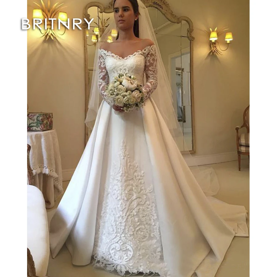 

BRITNRY 2020 принцесса трапециевидные арабские винтажные Свадебные платья Роскошные кружевные с коротким рукавом мусульманские свадебные плат...