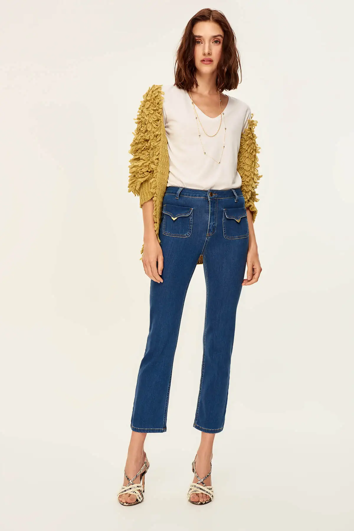 Trendyol Advanced Cell Синий Высокая талия Flare Жан Crop TCLAW19LR0109| |