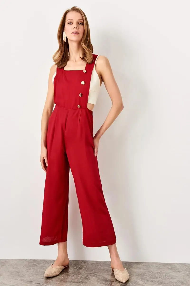 Trendyol бордовый комбинезон с пуговицами TWOSS19LJ0270| |