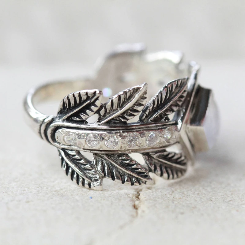 Винтажное тибетское серебряное кольцо большой лунный камень кристалл кольца для