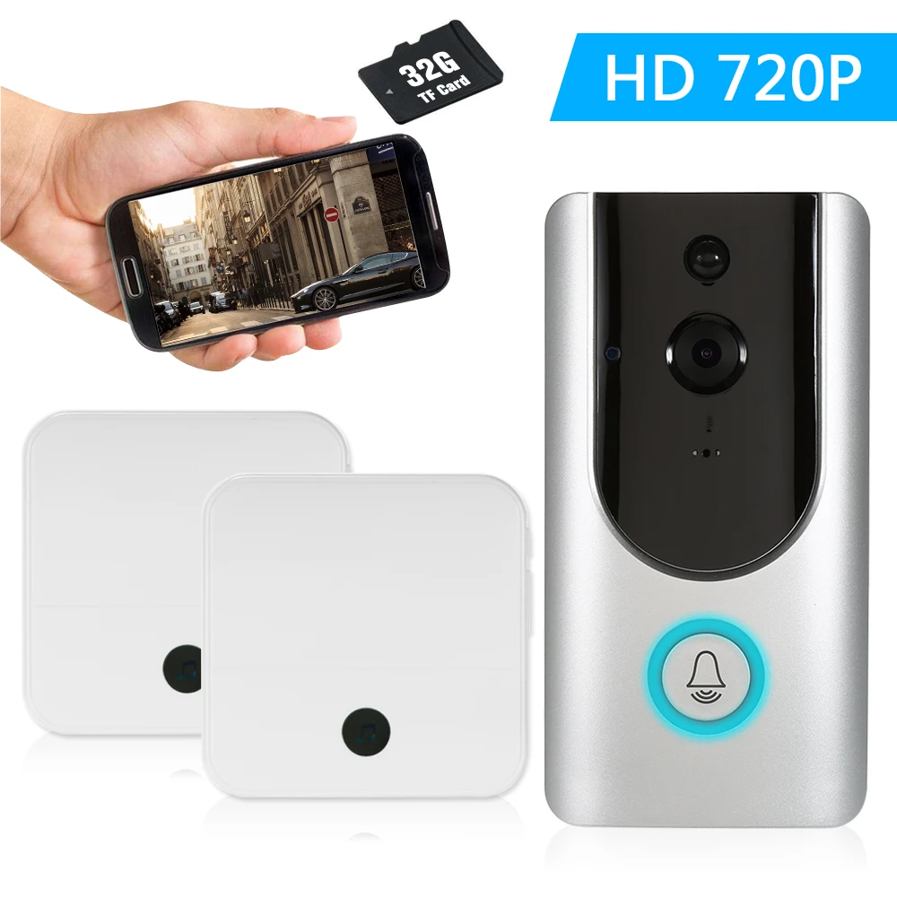 HD 720P WiFi умный беспроводной охранный дверной звонок с tf картой + батарейки 18650