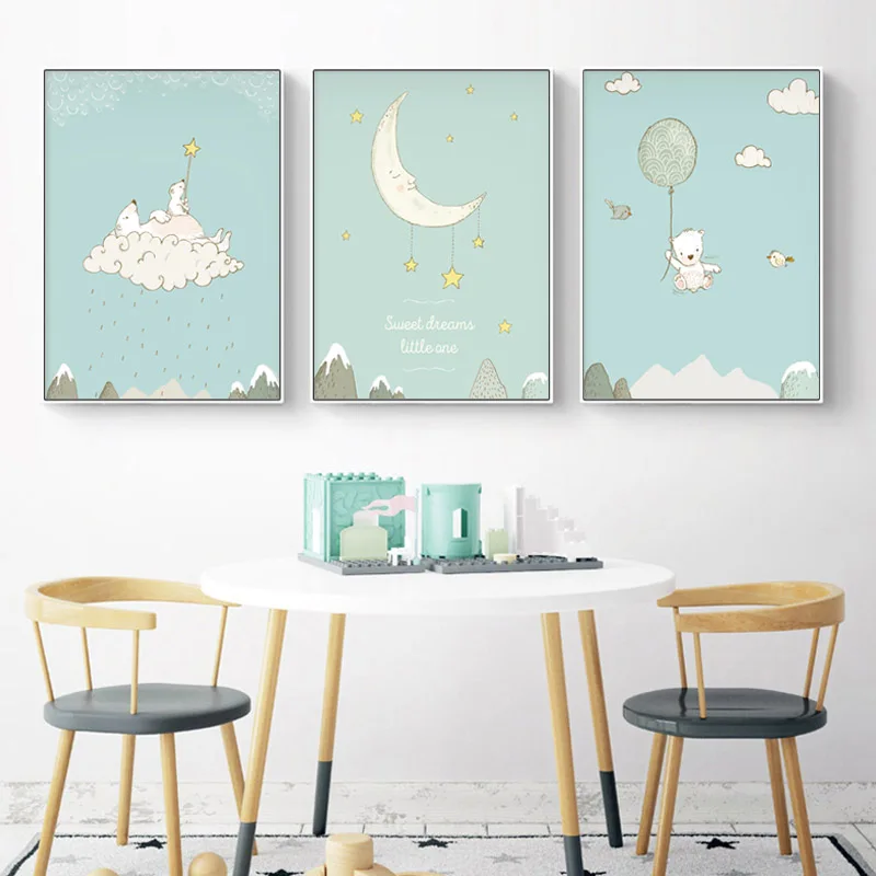 Baby Bear Woodland Wall Art Scandinavian Nursery Canvas Poster Cartoon Painting Decoration Picture Nordic Kids Boy Bedroom Decor|Рисование