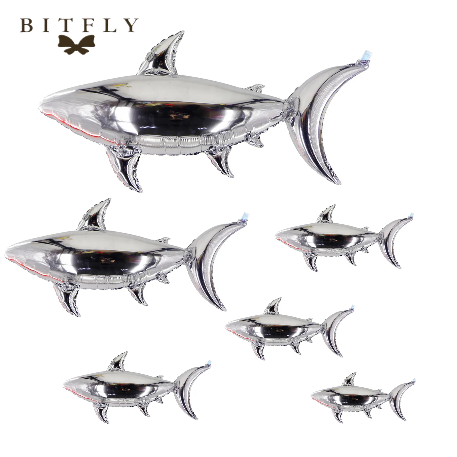 BIT. FLY Серебряная Акула Алюминиевая Фольга Воздушный шар океан тематические