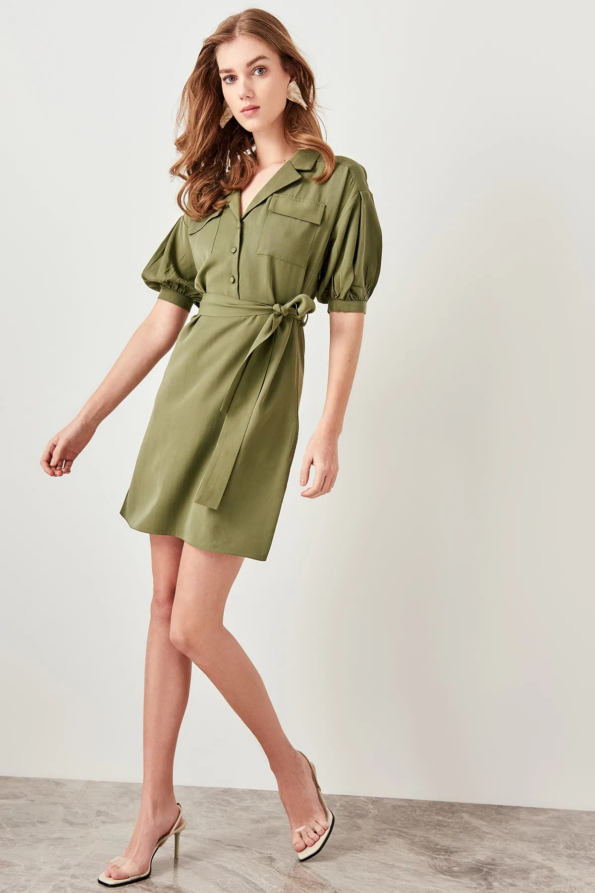 Trendyol платье с поясом оливково зеленый лиоцелл TWOSS19BB0209|Женские платья| |