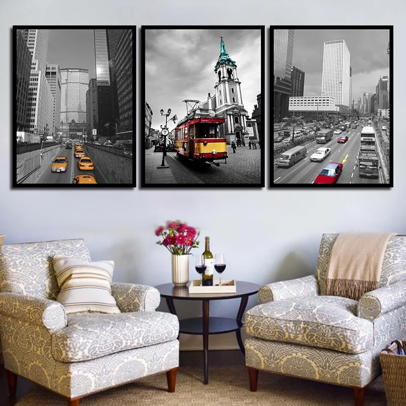 Городская Улица такси пейзаж Живопись Художественная печать минималистские