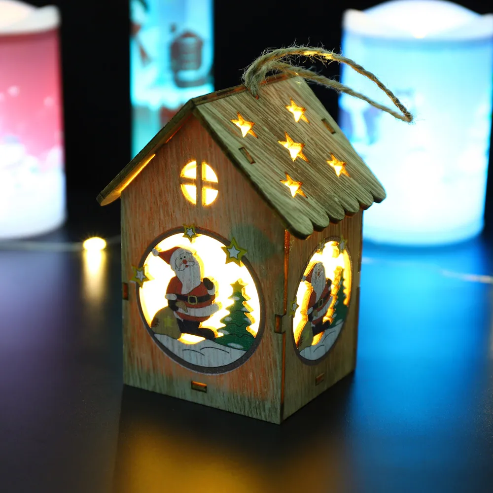2019 New LED Light Wooden Dolls House Villa Christmas Ornaments Xmas Tree Hanging Decor Hang Decoration | Дом и сад