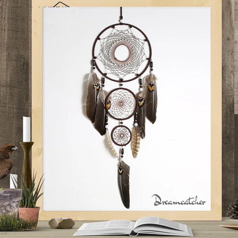 

Eagle feather dream catcher big 3 iron ring indoor pendant Indian dream catcher pendant gift gift wedding decoration big dreamca
