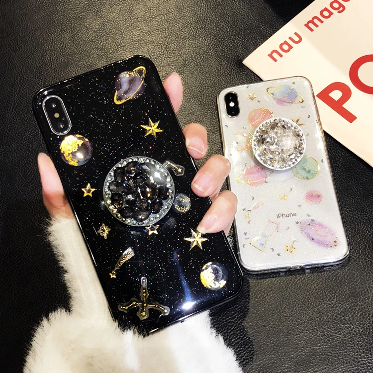 Роскошный чехол подставка для телефона Planets Crystal iPhone11Pro Xs Max XR 78plus 6s SE2 желеобразный