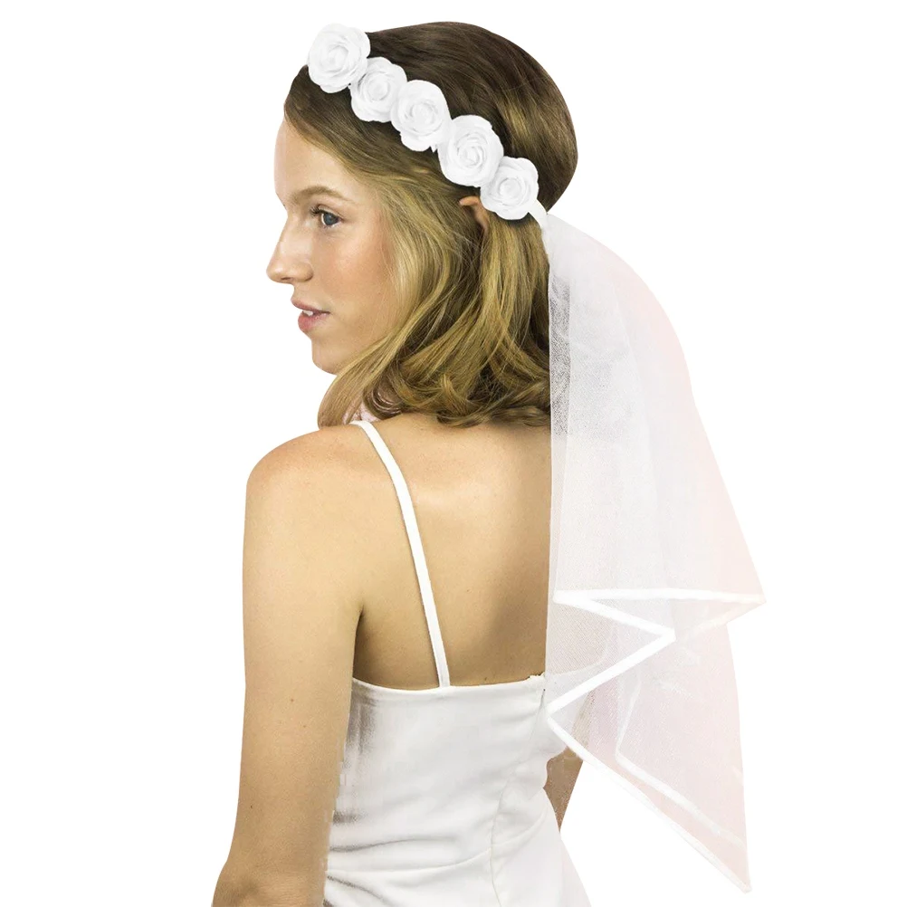 1 шт. короткие розы свадебные венок с вуалью вуаль марлевые вуали для невесты леди