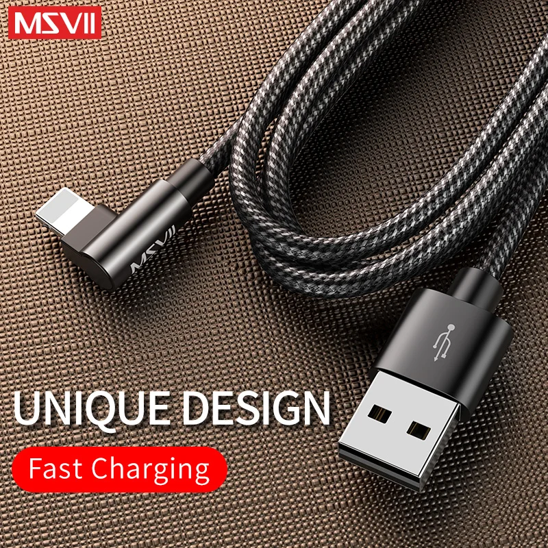 Msvii USB кабель для iPhone X XS MAX XR провод шнур 90 градусов локоть кабели 8 7 Plus Кабель с