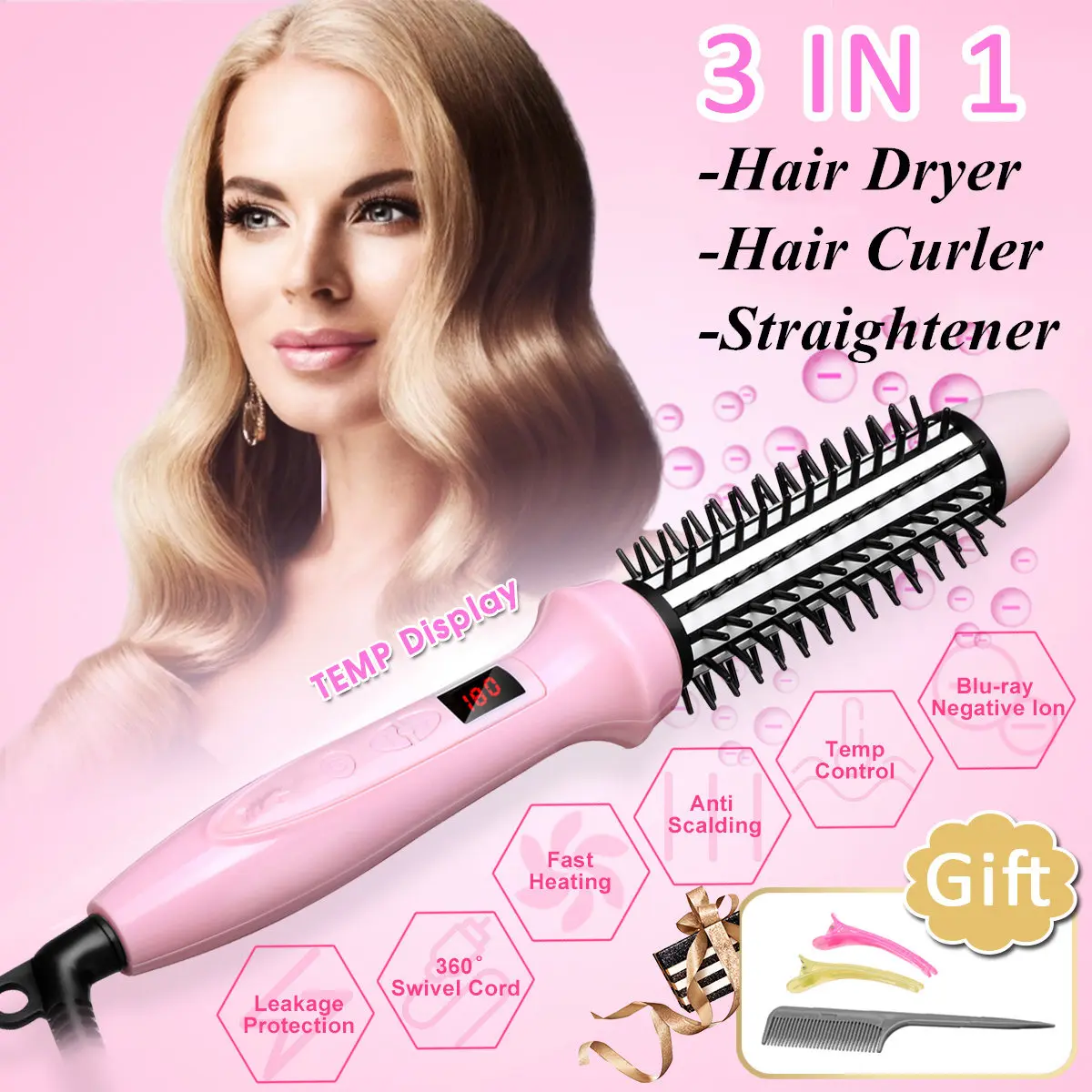 Фен для волос ионная Расческа 2 в 1 выпрямитель плойка электрический фен с