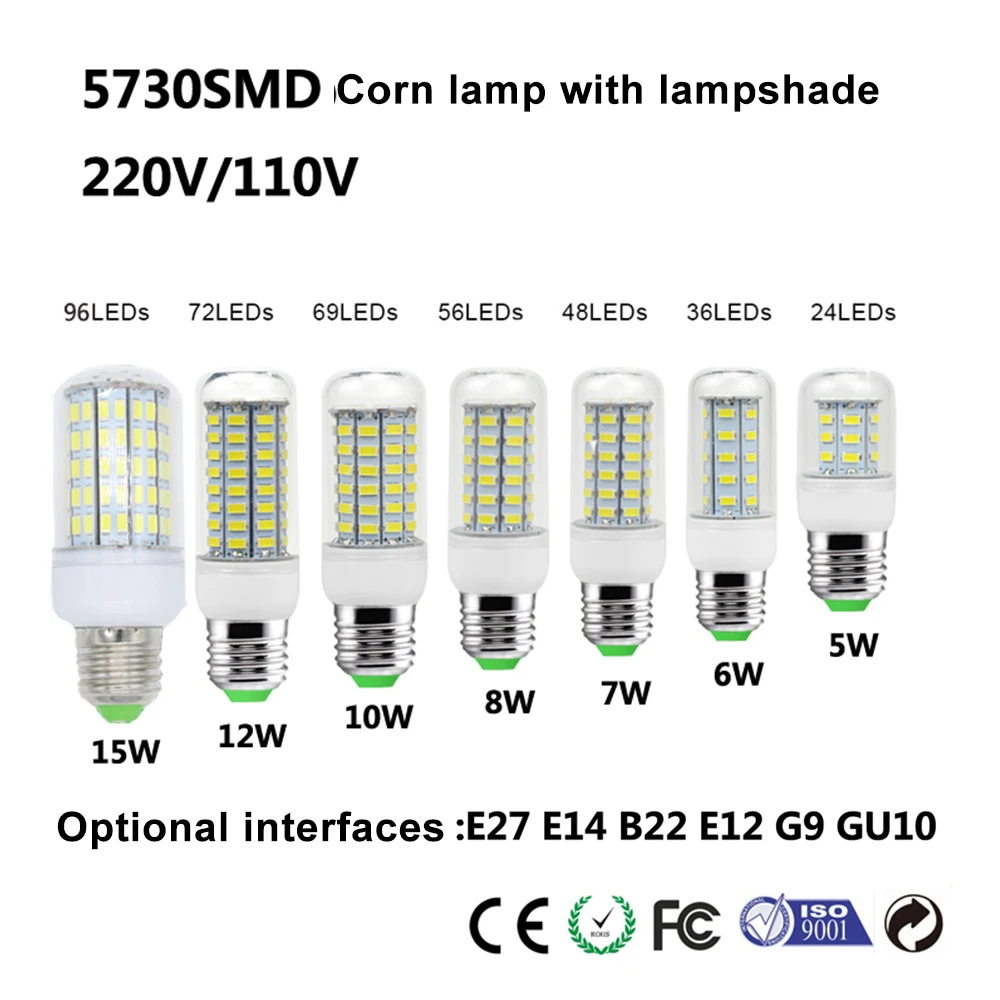 E27 E14 светодиодный светильник 220V B22 G9 SMD 5730 24 36 48 56 69 72 s кукурузы лампа Светодиодная