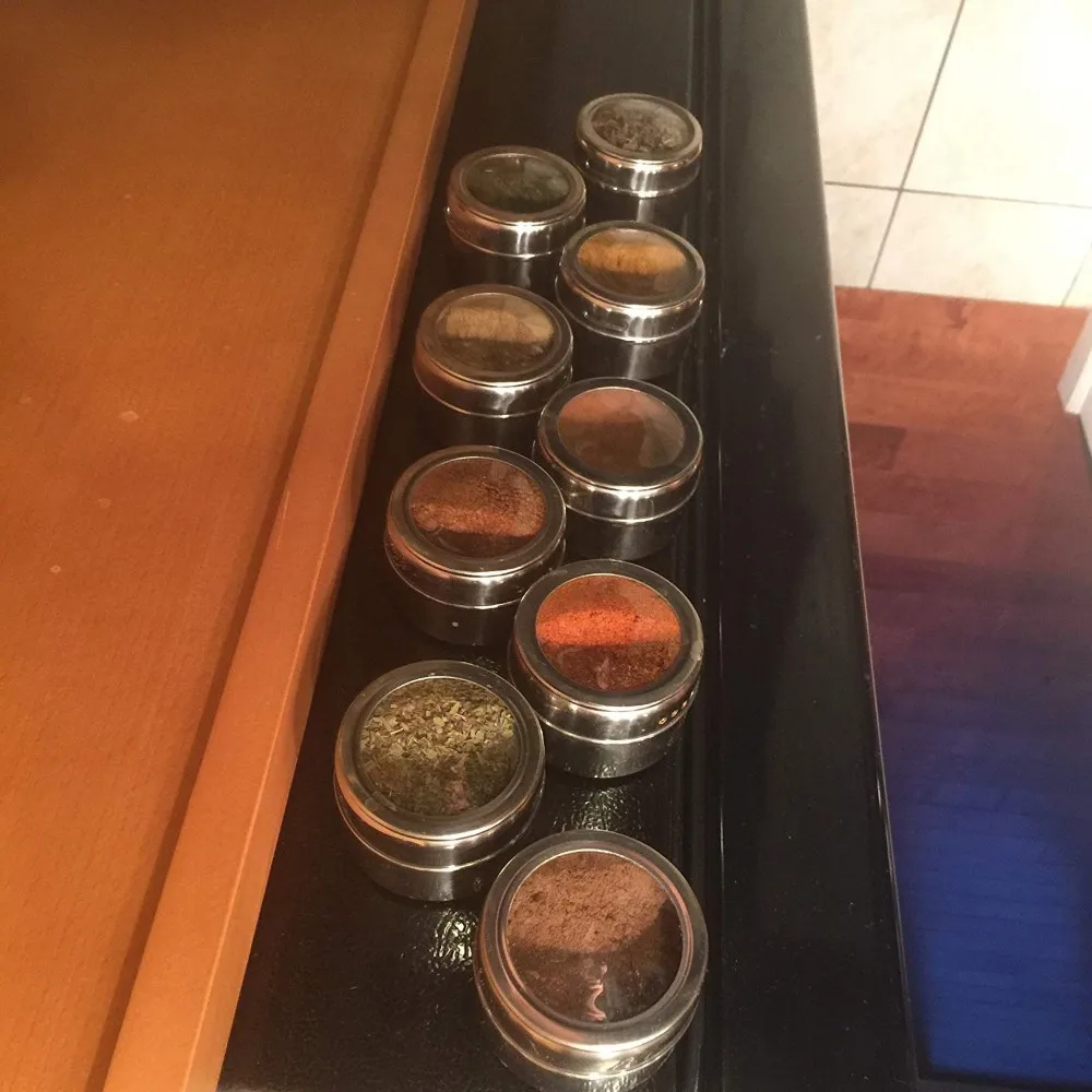 Баночка для специй на магните набор с наклейками банки из нержавеющей стали