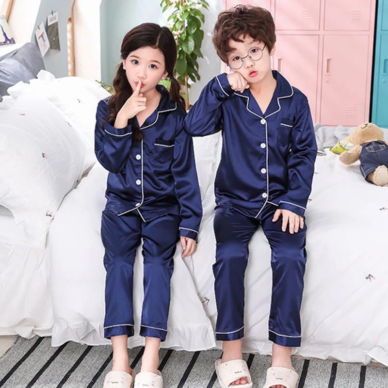 1 комплект модные шелковые пижамы для мальчиков и девочек пижама детская одежда
