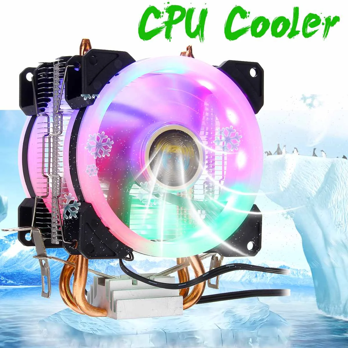 Кулер для процессора с 2 тепловыми трубками RGB светодиод 4 контакта вентилятора 90