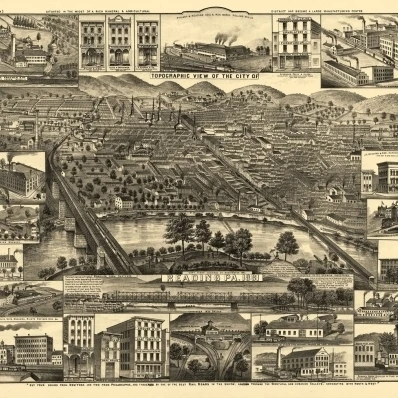 Историческая карта Рединга Пенсильвания 1881 Berks County плакат печать (24x36)|Таблички и