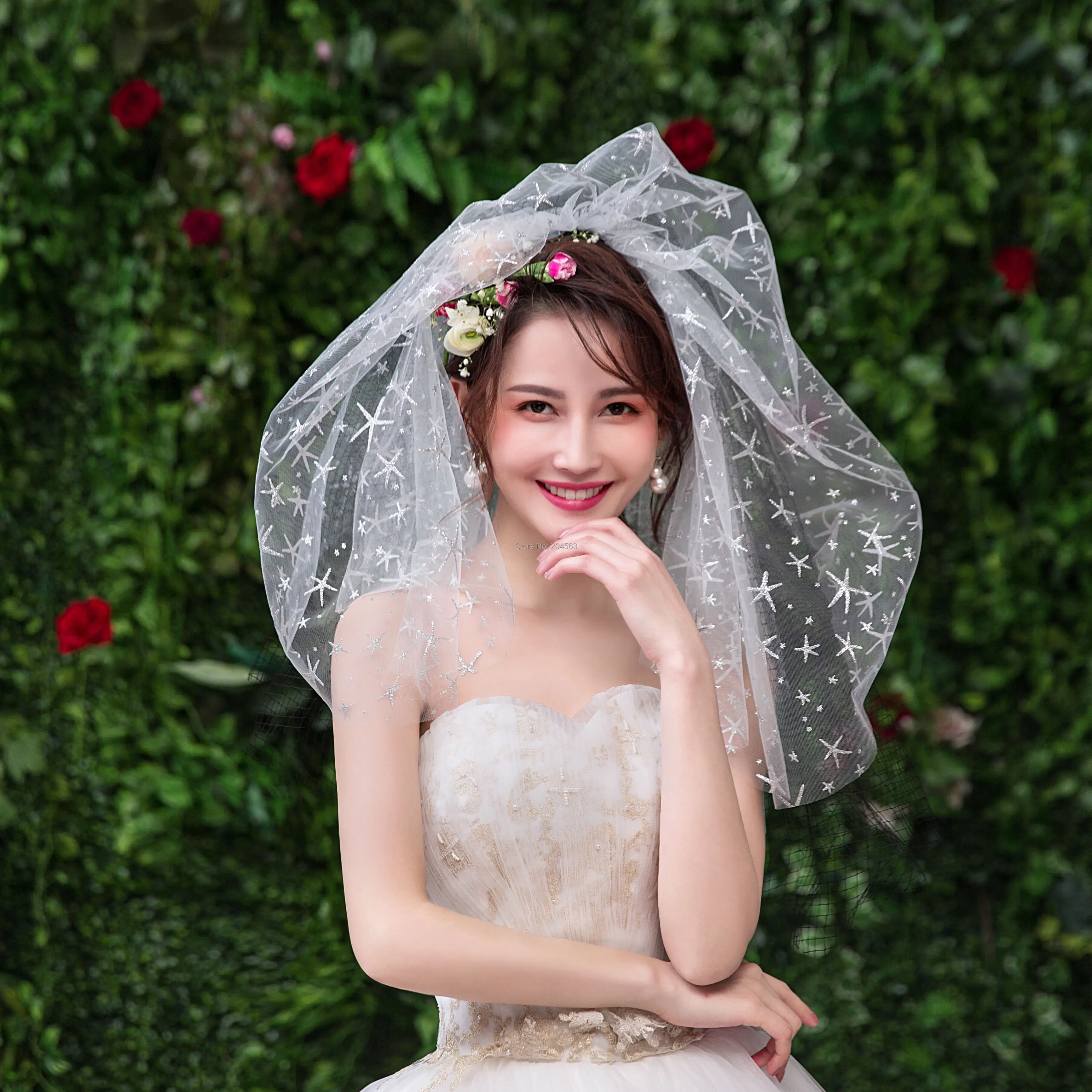 

Потрясающая двухслойная свадебная фата со звездами, румяна, свадебная фата с гребнем AX2019