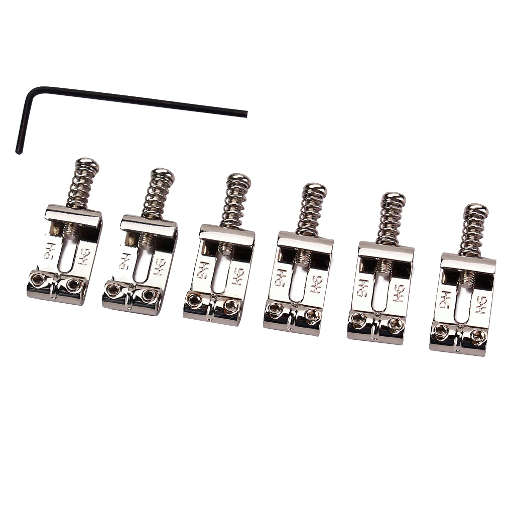 Pack Of 6 High Quality Guitar Saddle Bridge With Wrench Pratical Guitar Parts for Strat Tele Guitar Replacement tooyful black 6 saddle guitar pickup bridge with 6 vintage string guides for fender telecaster tele tl electric guitar parts