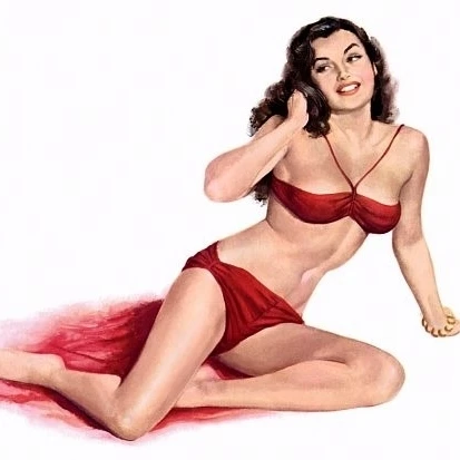 Pinup брюнетка в красном плакат бикини печати (24x36) |