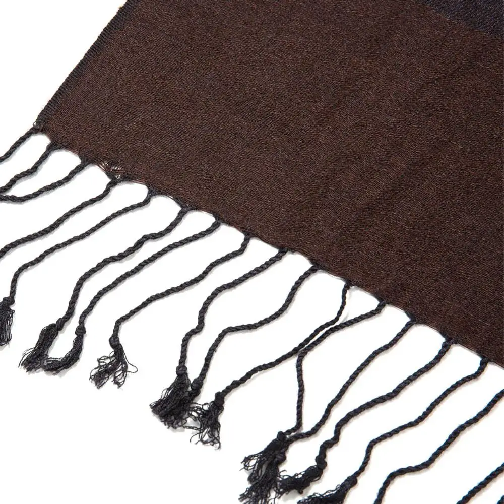 Pashimina Silk Paisley Scarf Classic Winter Jacquard Warp Spring Autumn Shawl Cashmere Hijab Long 2 Tones Soft Large Brown Black |