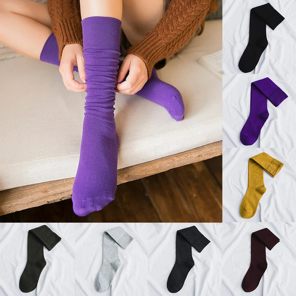 

1Pair Women's Socks Autumn Winter Fashion Long Socks Knee Long Ladies Fashion Cotton Socks Solid Color Black White Yellow Sock