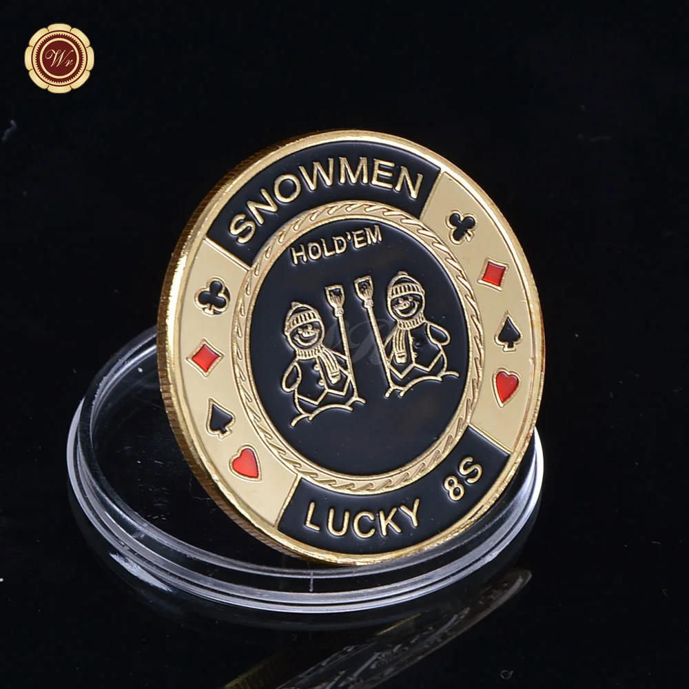 WR Lucky Poker золотая металлическая веселая Рождественская Снежная Мужская монета
