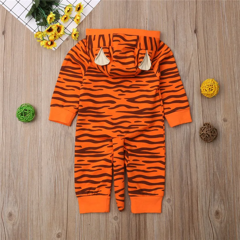 

Cute Newborn Baby Boy Hooded Rompers 3D Cartoon Tiger Cotton Baby Clothing Jumpsuit 0-18Months