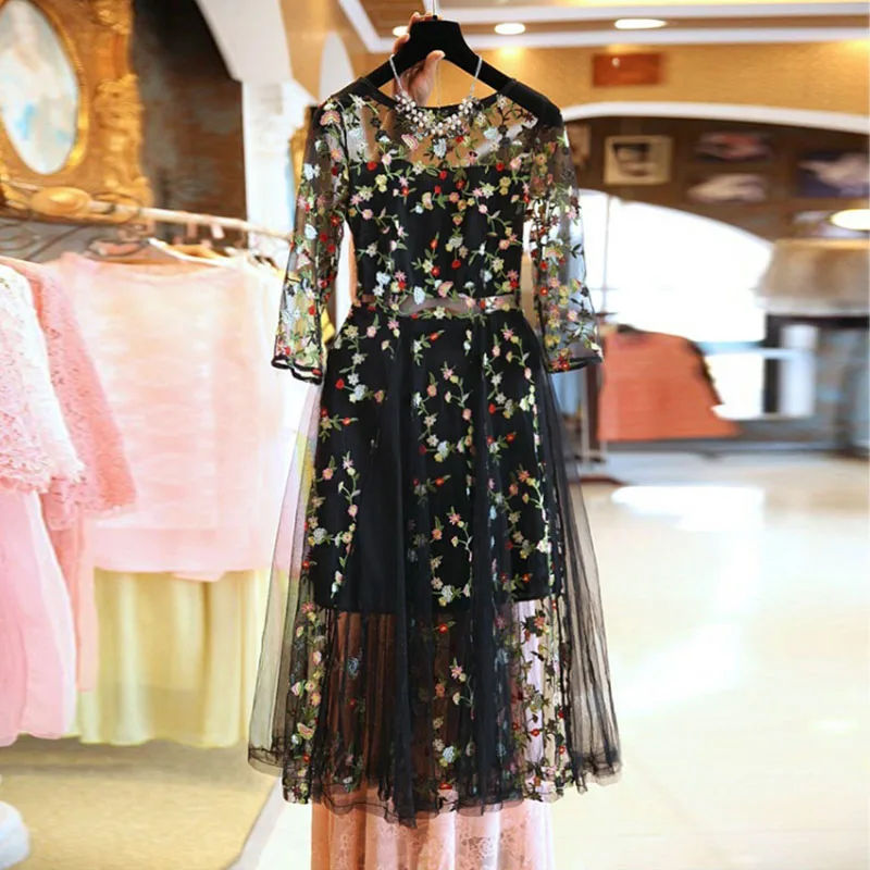 Горячая Распродажа летние платья женское прозрачное Сетчатое кружевное платье с