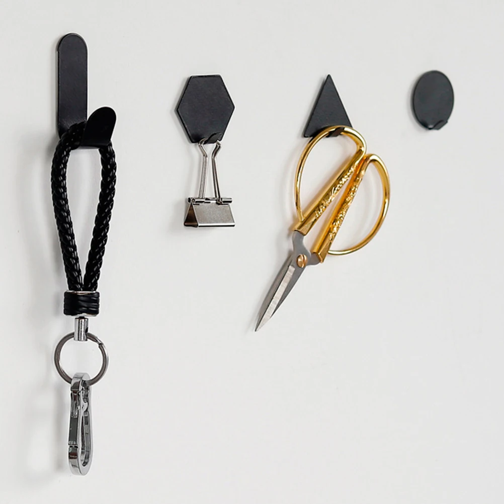 

4 Pcs Self Adhesive Hooks Creative Geometric Wall Mount Hooks Durable Punch Free Towel Hangers for Bathroom Living Room(Black)