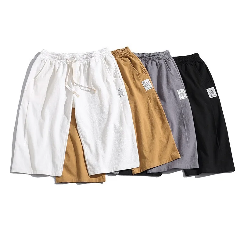 

Men Hip Pop Fashion Solid Cotton Calf-Length Harem Pants Men Wide Crotch Loose Large Cropped Trousers Wide-legged Bloomers Men