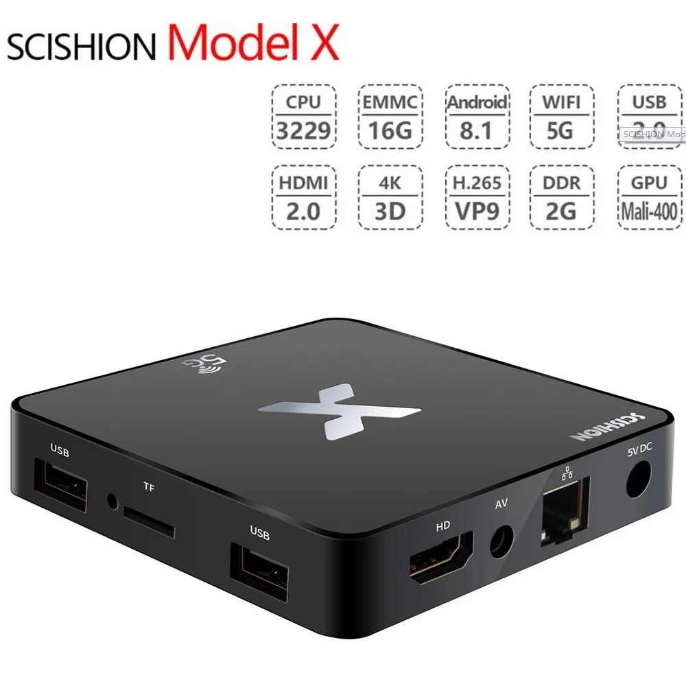 SCISHION модель X ТВ коробка Rockchip3229 Android 8 1 2 ГБ + 16 Гб 5G Wi Fi 100 Мбит/с Поддержка 4 K H.265