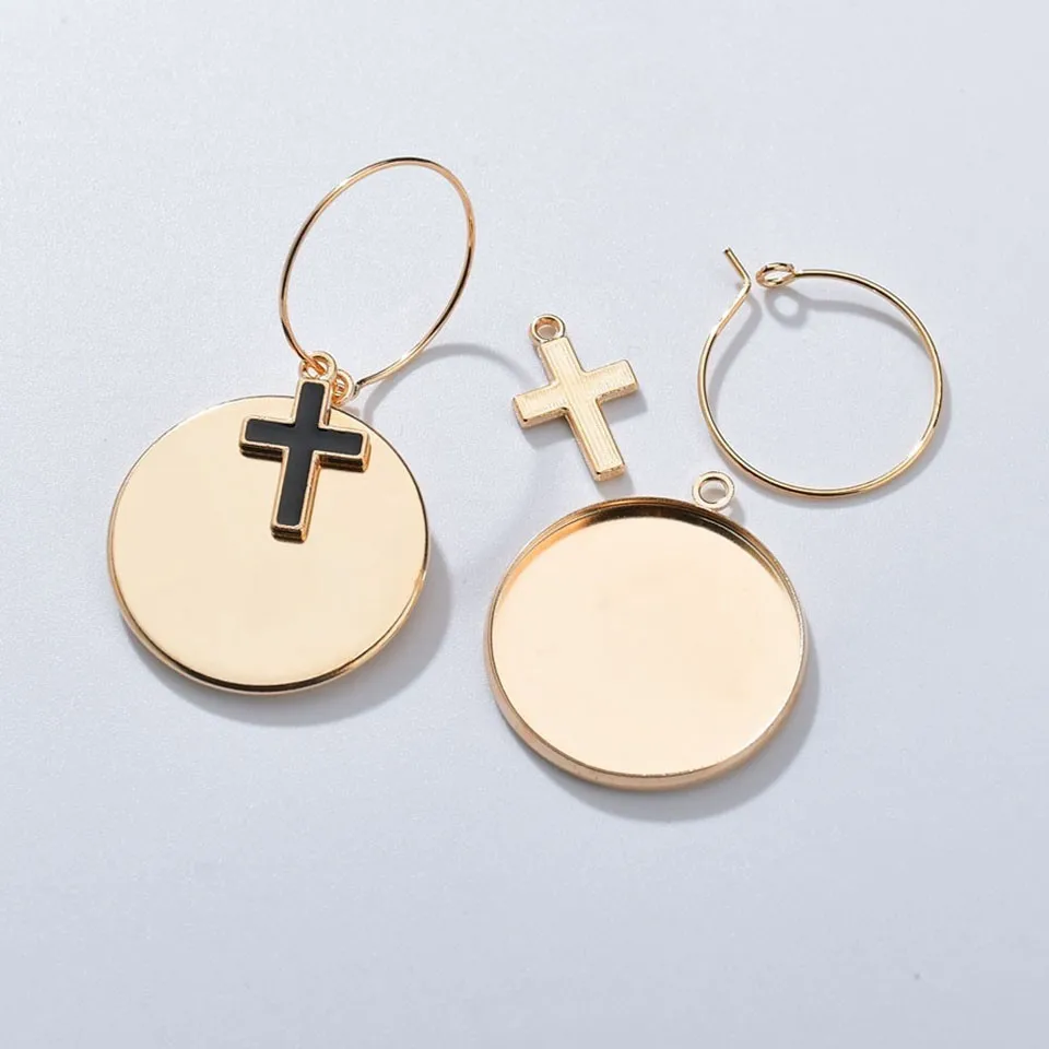 Women Fashion Drop Earrings Round Plat With Cross Wedding Party Trendy Jewelry Female Cute And Romantic Handmade Ear Cuff | Украшения и