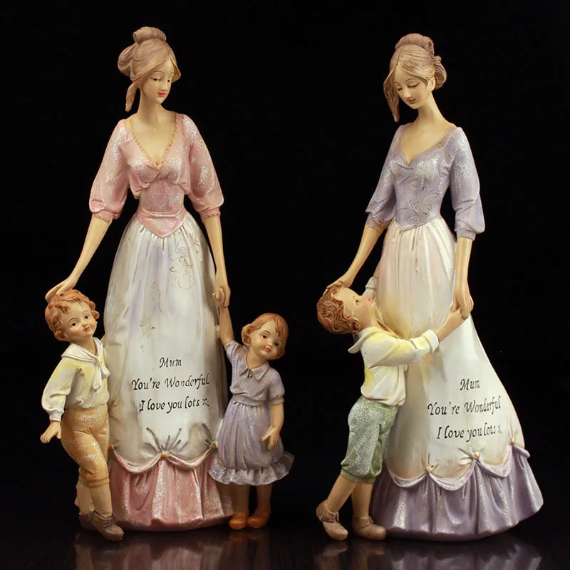 

European Retro Resin Mother Child Ornament Craft Home Table Mom Children Figurines Miniatures People Decoration Love Gifts Art