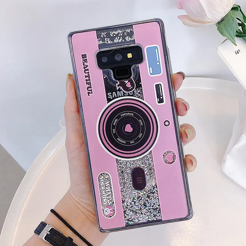 Модный винтажный чехол для камеры с жидким песком Samsung S7 S8 S9 Plus Note 8 9 J3 J5 J7 A6 A8 iPhone 6 7